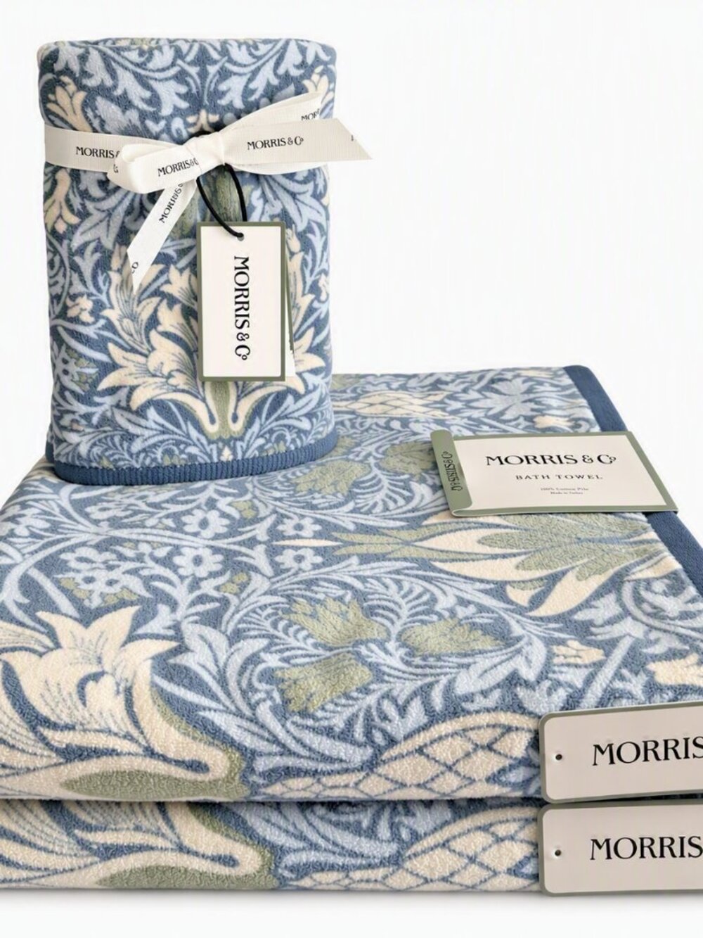 Morris & Co 2 Bath Towels 2 Hand Towels Blue Snakeshead Blue Cotton Velour